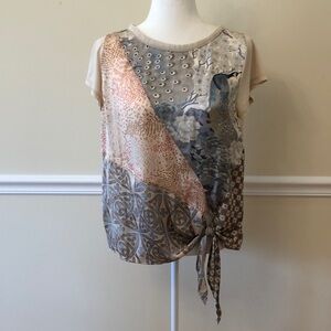 Anthropologie Multi Pattern Shirt with Tie Detail at Waist Size Medium EUC